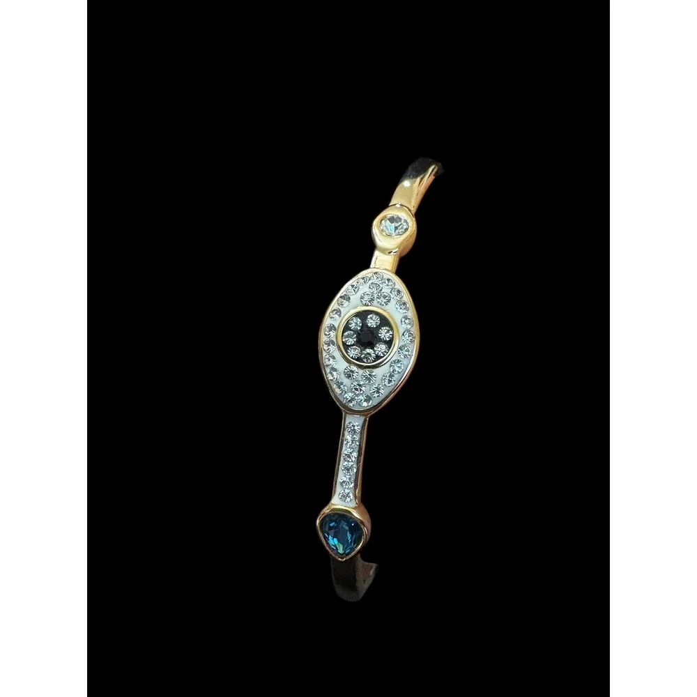 18k Gold Plated Evil Eye Cuff Bracelet Blue‎ Clear Crystals White Enamel
